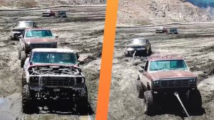 California Off-Roaders Tie Five Trucks Together for One Muddy Recovery